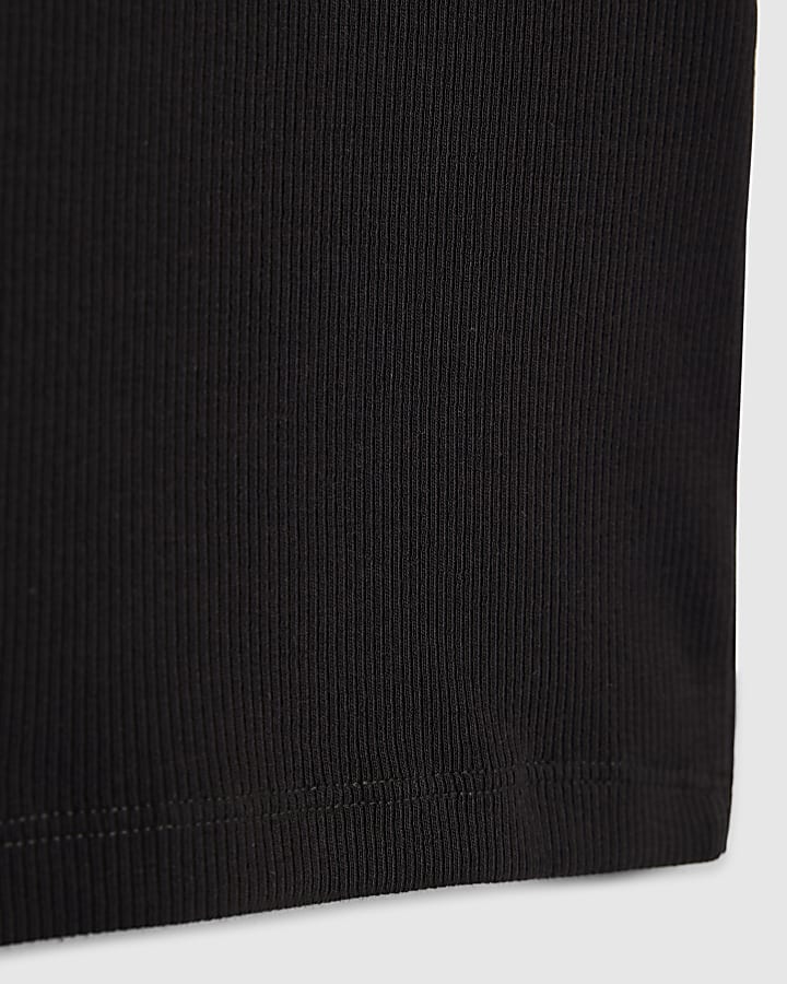 Girls Black Ribbed Love Embellished T-Shirt