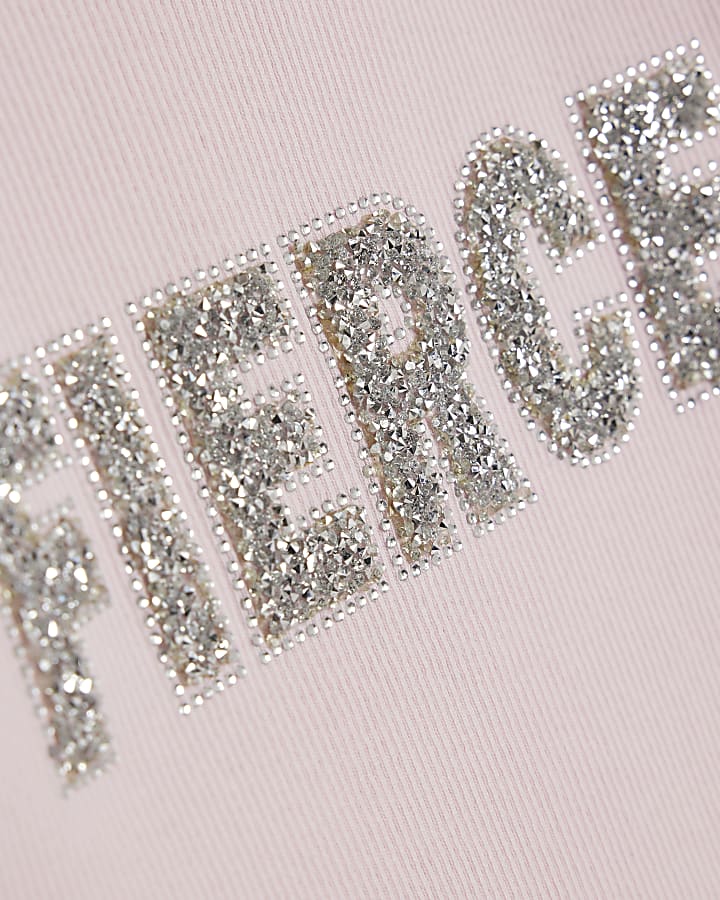 Girls Pink Embellished Fierce T-Shirt
