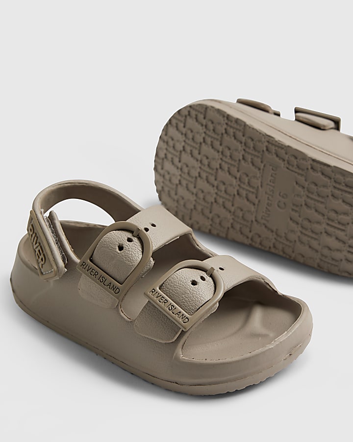 Mini Boys Beige Moulded Double Strap Sliders
