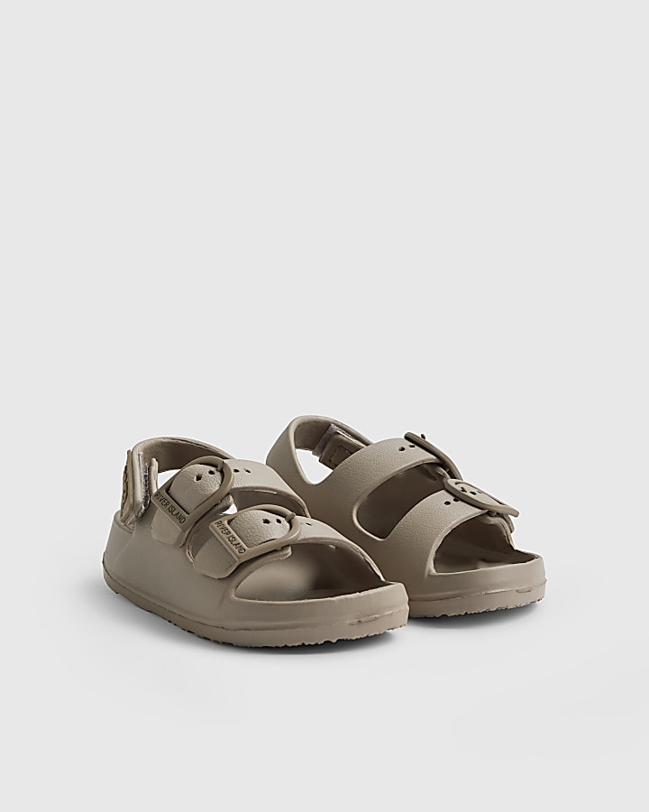 Mini Boys Beige Moulded Double Strap Sliders