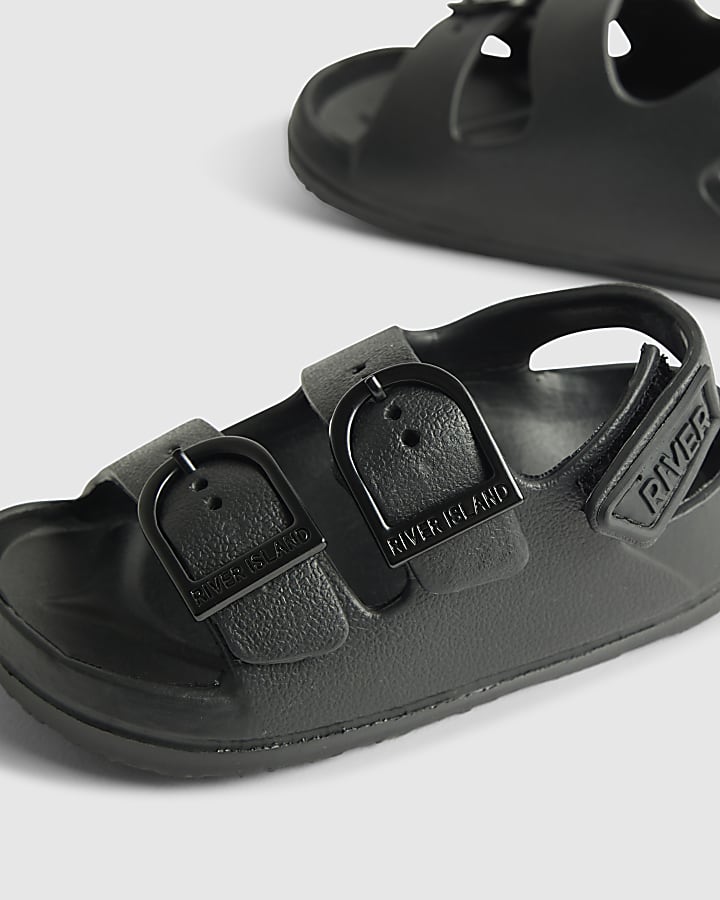 Mini Boys Black Moulded Double Strap Sliders