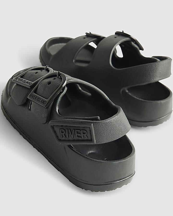 Mini Boys Black Moulded Double Strap Sliders