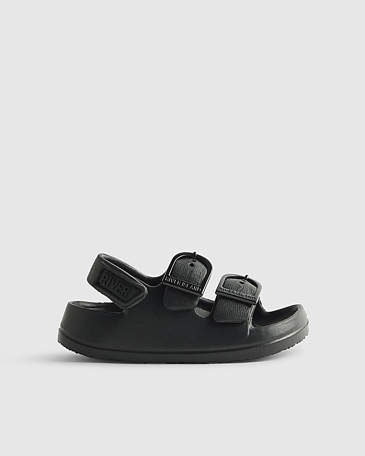 Mini Boys Black Moulded Double Strap Sliders