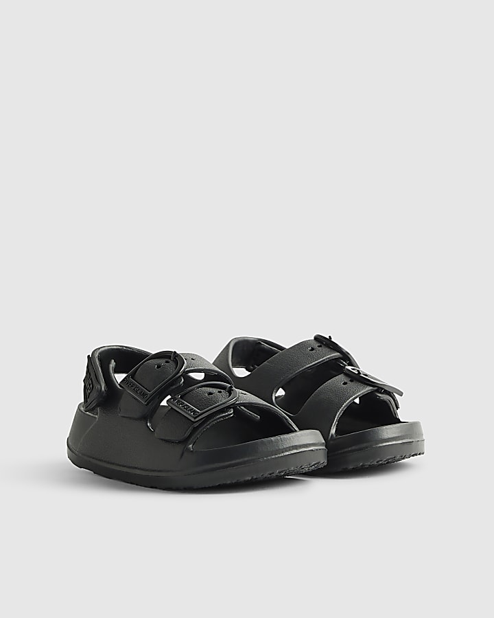 Mini Boys Black Moulded Double Strap Sliders