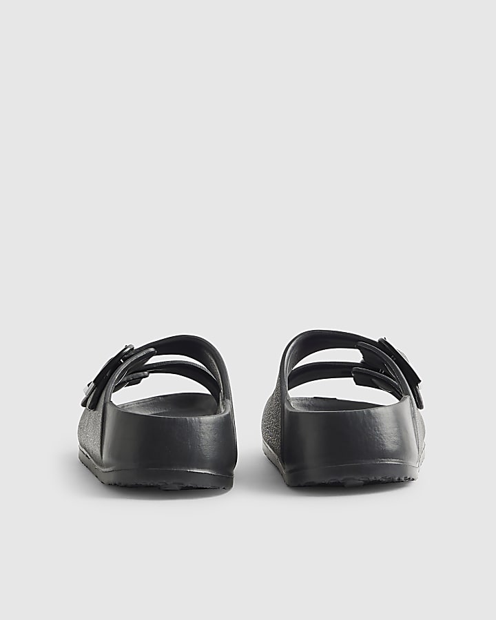 Boys Black Moulded Double Strap Sliders