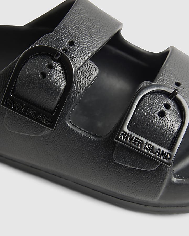 Boys Black Moulded Double Strap Sliders