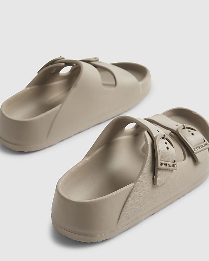 Boys Grey Moulded Double Strap Sliders