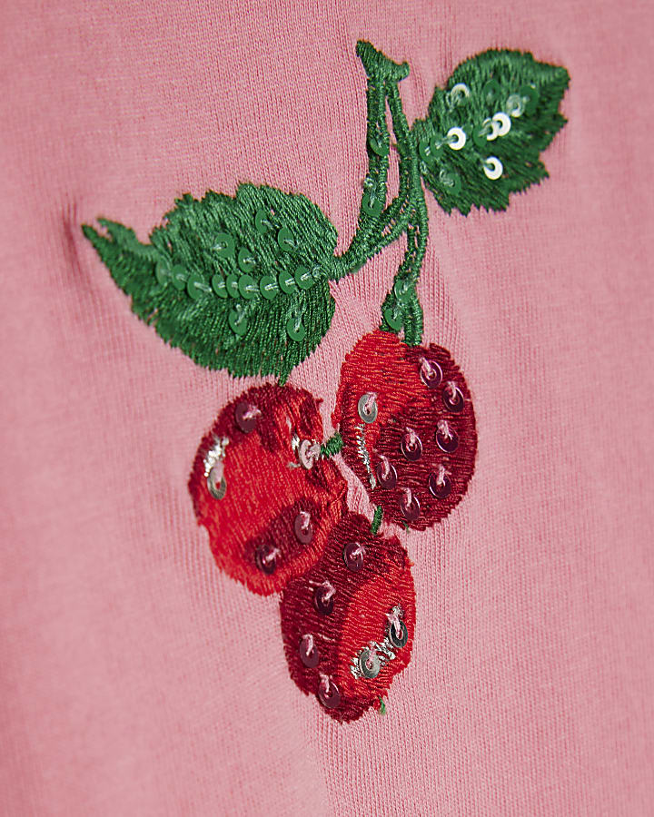 Girls Pink Cherry T-Shirt And Skirt Set