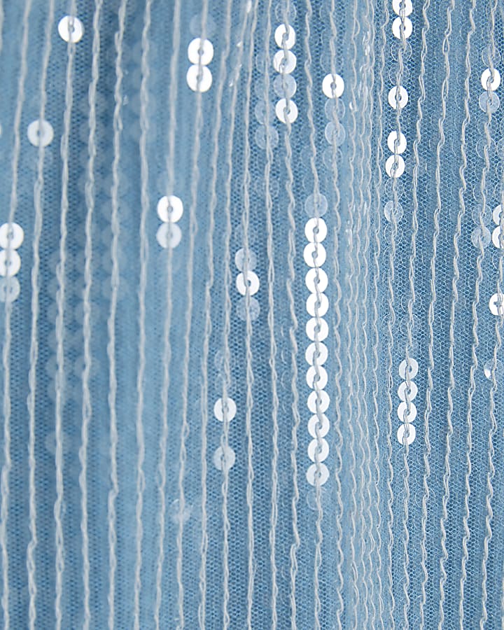 Girls Blue Shell Sequin Skirt Set