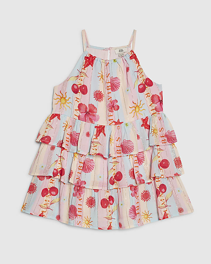 Mini Girls Blue Beach Print Mini Dress