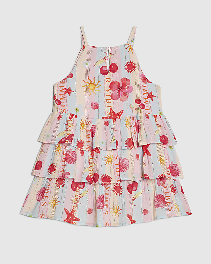 Mini Girls Blue Beach Print Mini Dress