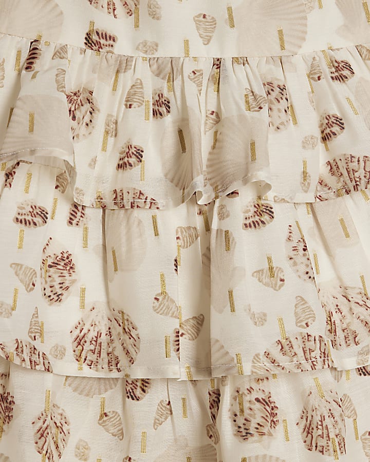 Mini Girls Cream Shell Print Dress