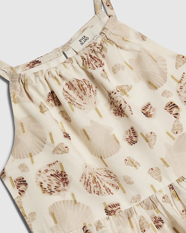 Mini Girls Cream Shell Print Dress