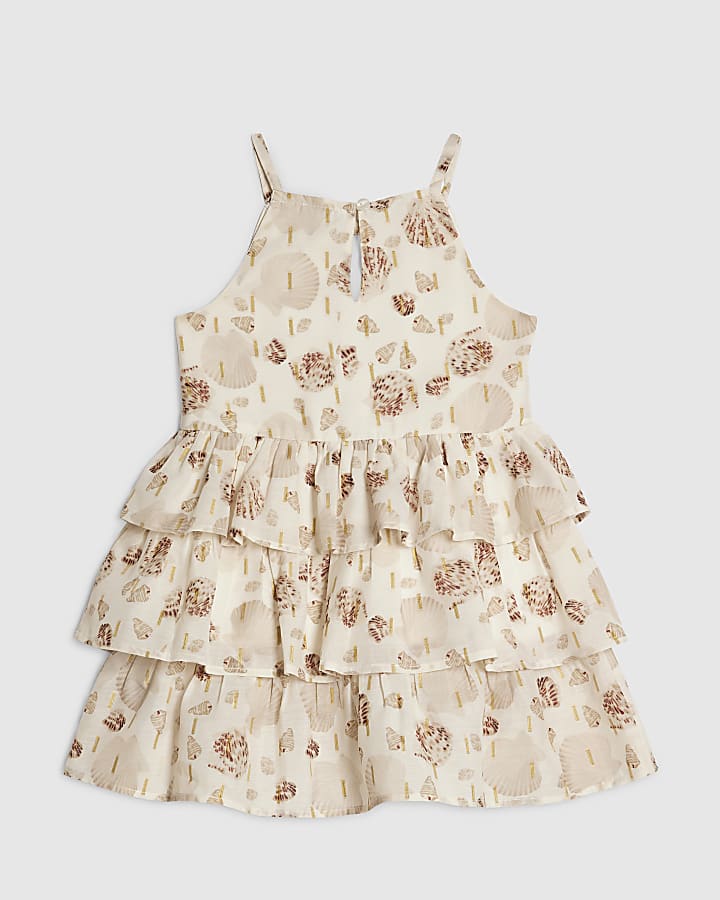 Mini Girls Cream Shell Print Dress