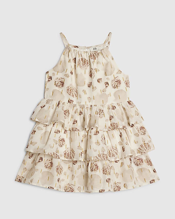 Mini Girls Cream Shell Print Dress