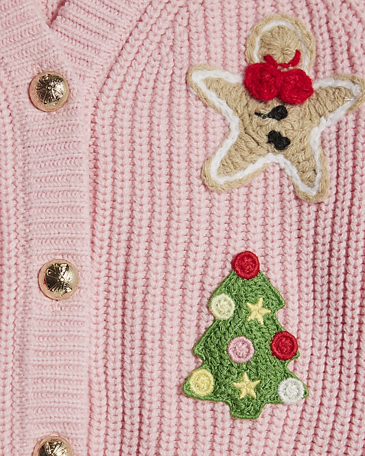 Mini Girls Pink Christmas Cardigan