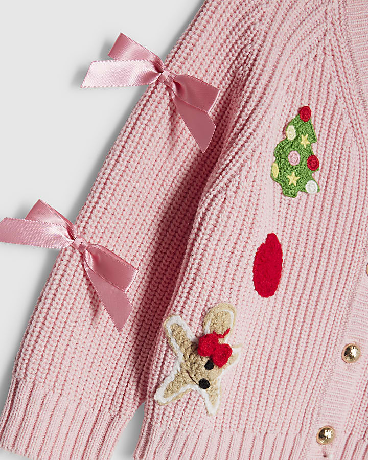 Mini Girls Pink Christmas Cardigan