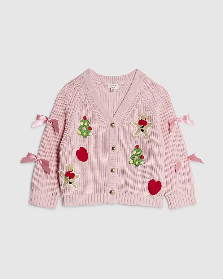 Mini Girls Pink Christmas Cardigan
