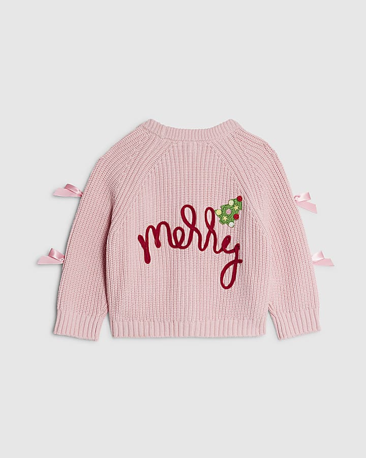 Mini Girls Pink Christmas Cardigan