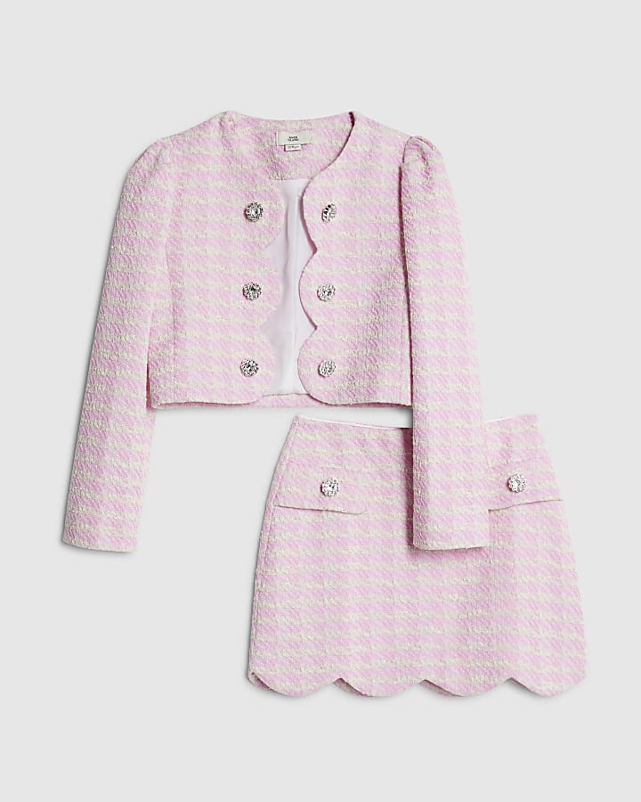 Girls Pink Scallop Skirt Set
