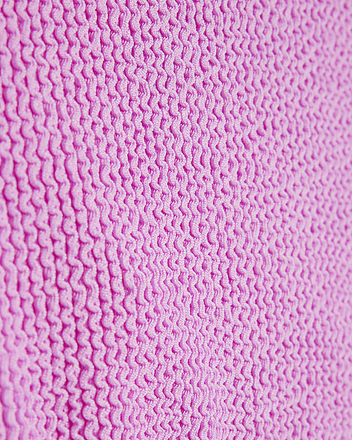 Girls Purple Colour Block Textured Swimsuit