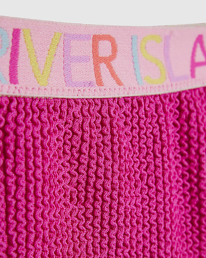 Girls Pink Textured Elastic Bikini Set