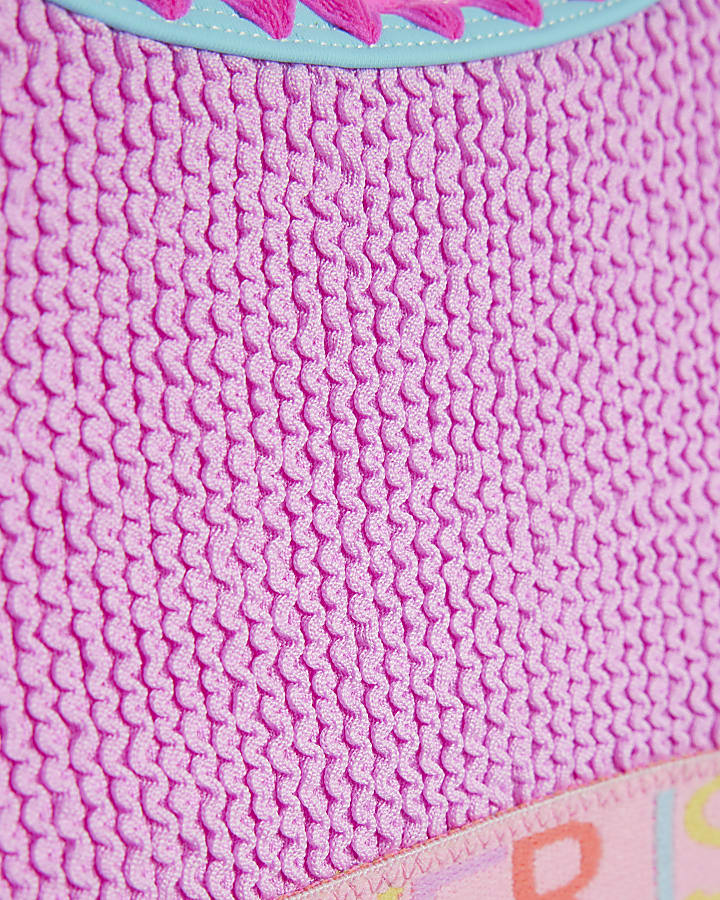 Girls Purple Textured Elastic Bikini Set