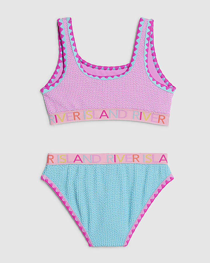 Girls Purple Textured Elastic Bikini Set