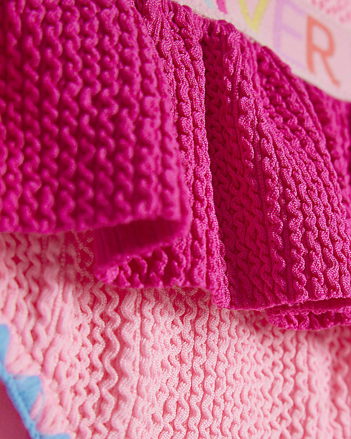 Mini Girls Pink Textured Elastic Swimsuit