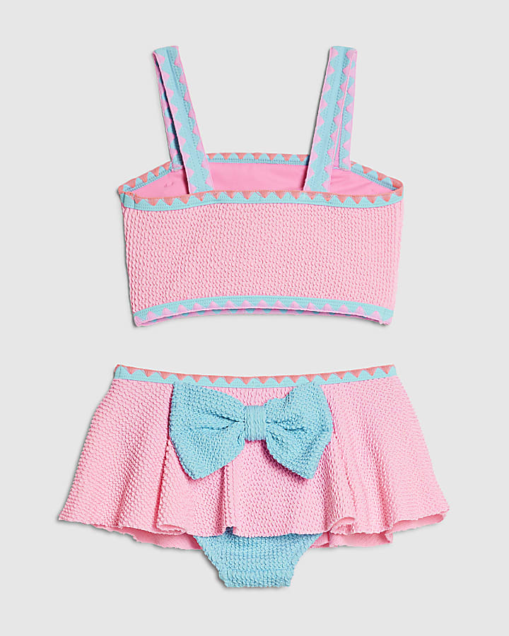 Mini Girls Pink Bow Textured Bikini Set