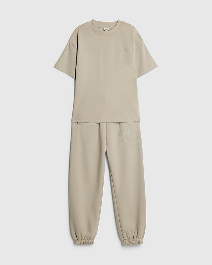 Boys Beige  RI T-Shirt Joggers Set