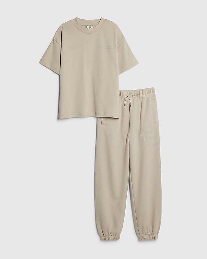 Boys Beige  RI T-Shirt Joggers Set