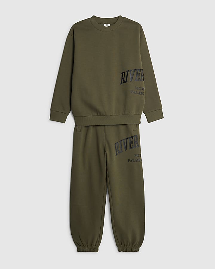 Boys Khaki River Branded Sweatshirt Set
