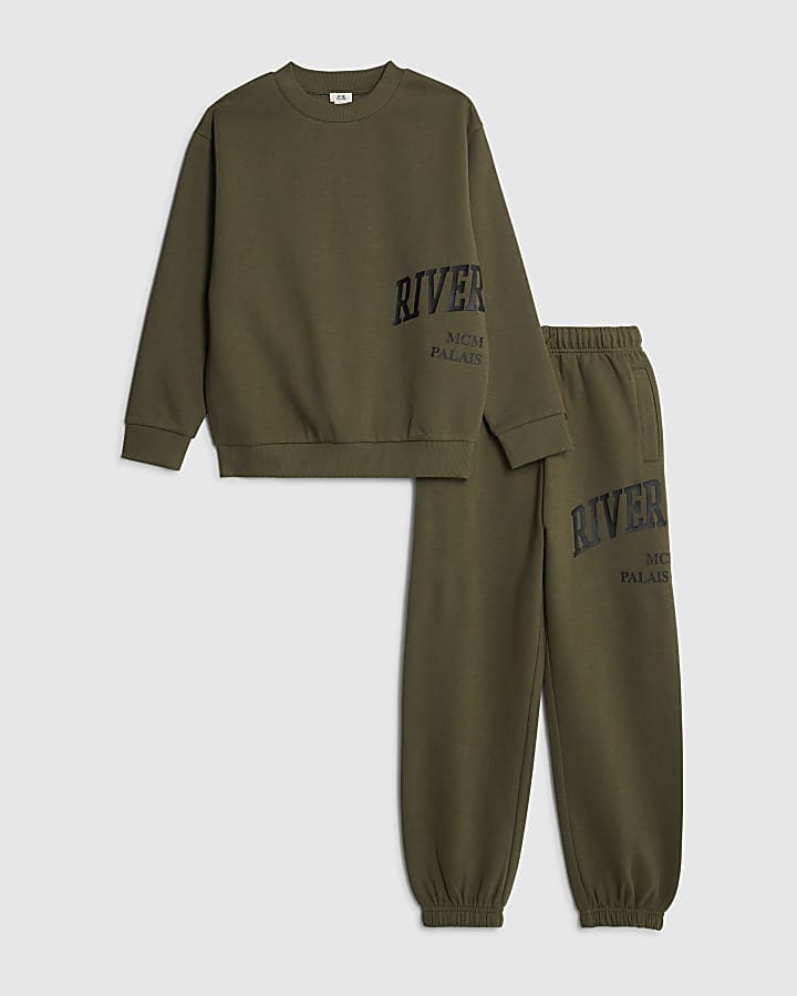 Boys Khaki River Branded Sweatshirt Set
