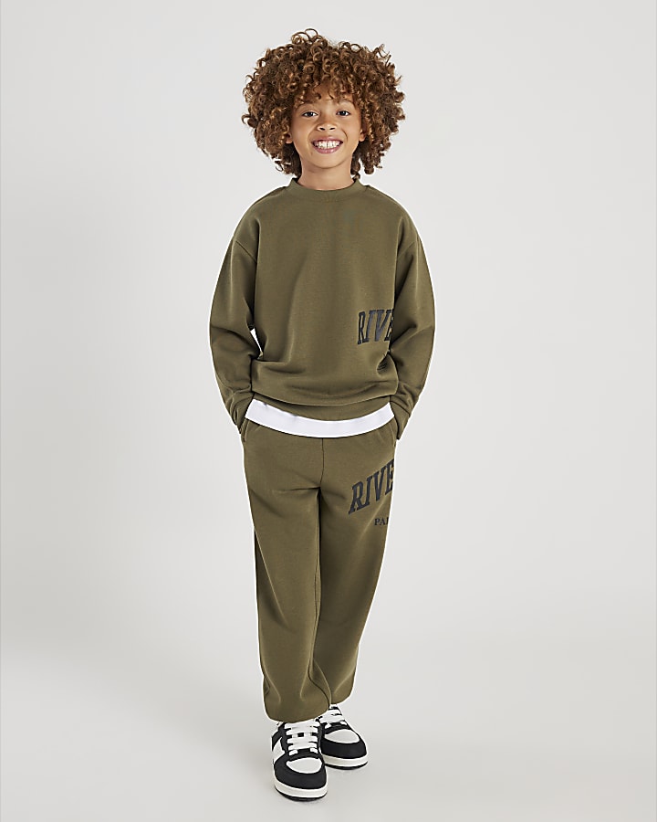 Boys Khaki River Branded Sweatshirt Set