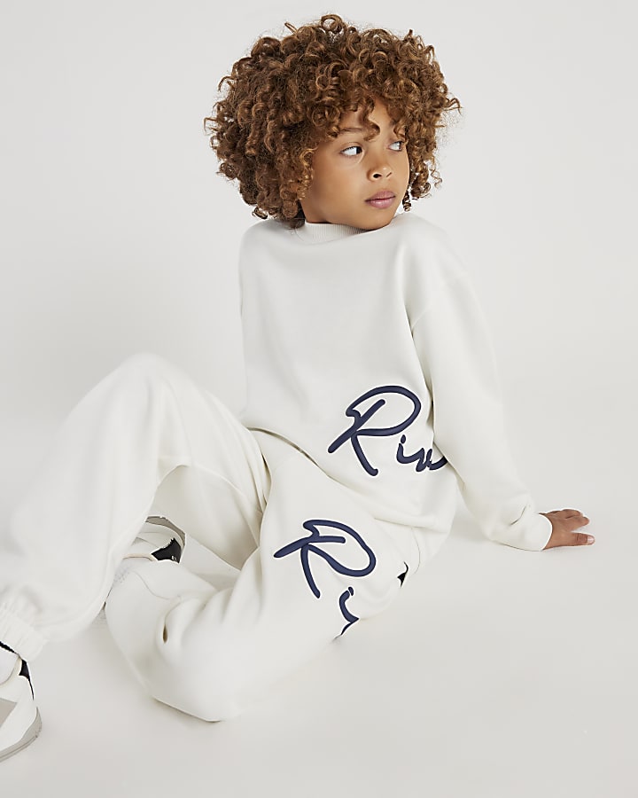 Boys Cream River Branded Sweatshirt Set