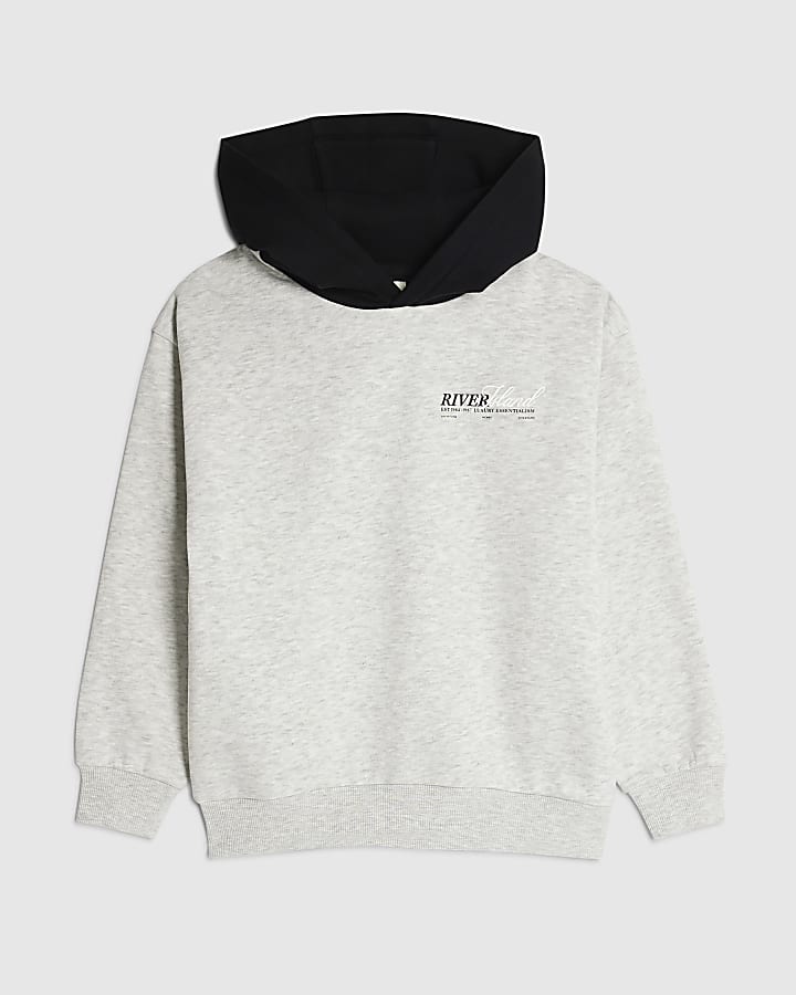 Boys Grey River Island Colour Block Hoodie
