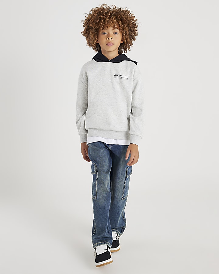 Boys Grey River Island Colour Block Hoodie