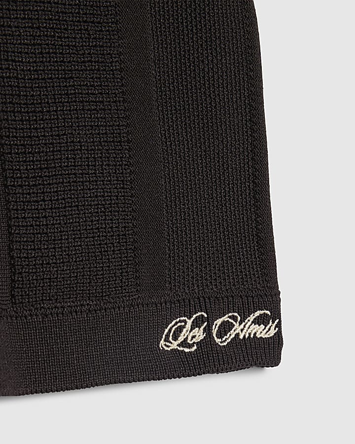 Mini Boys Black Textured Polo Shirt