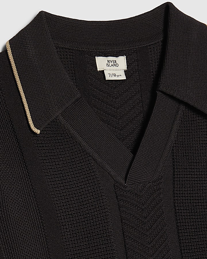 Boys Black Textured Polo Shirt