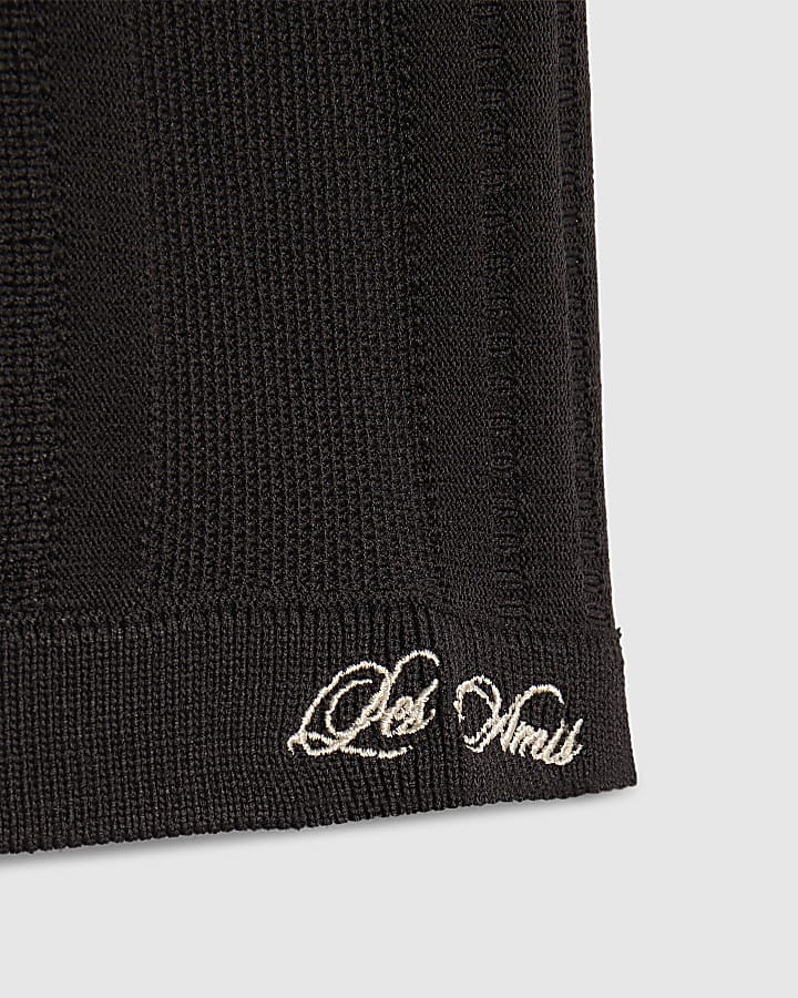 Boys Black Textured Polo Shirt