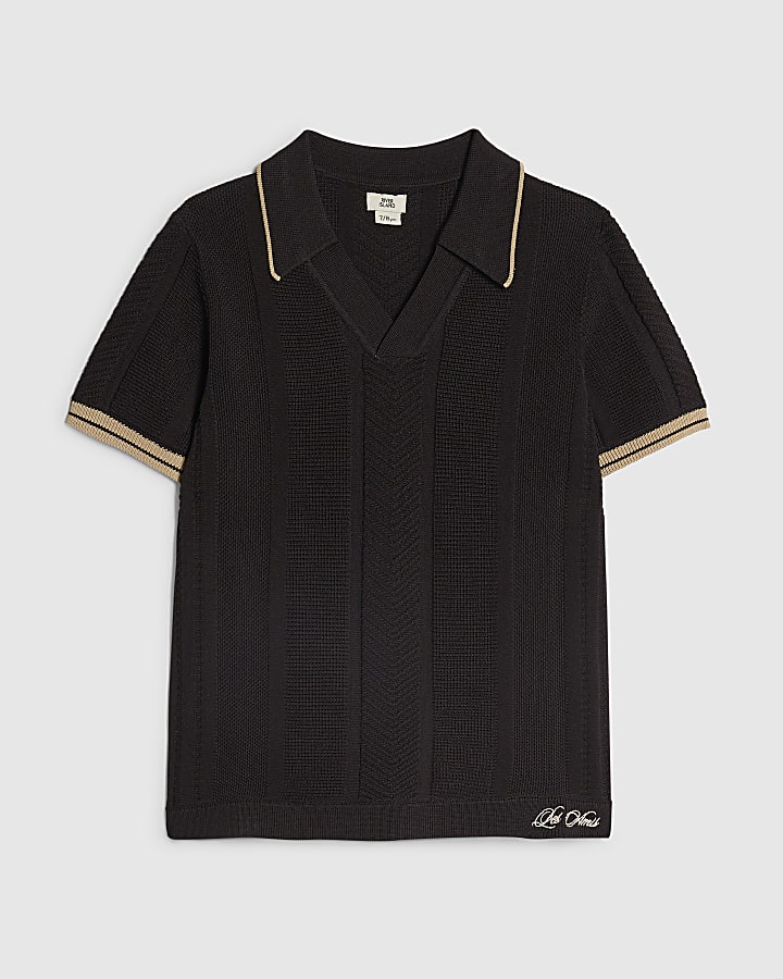 Boys Black Textured Polo Shirt