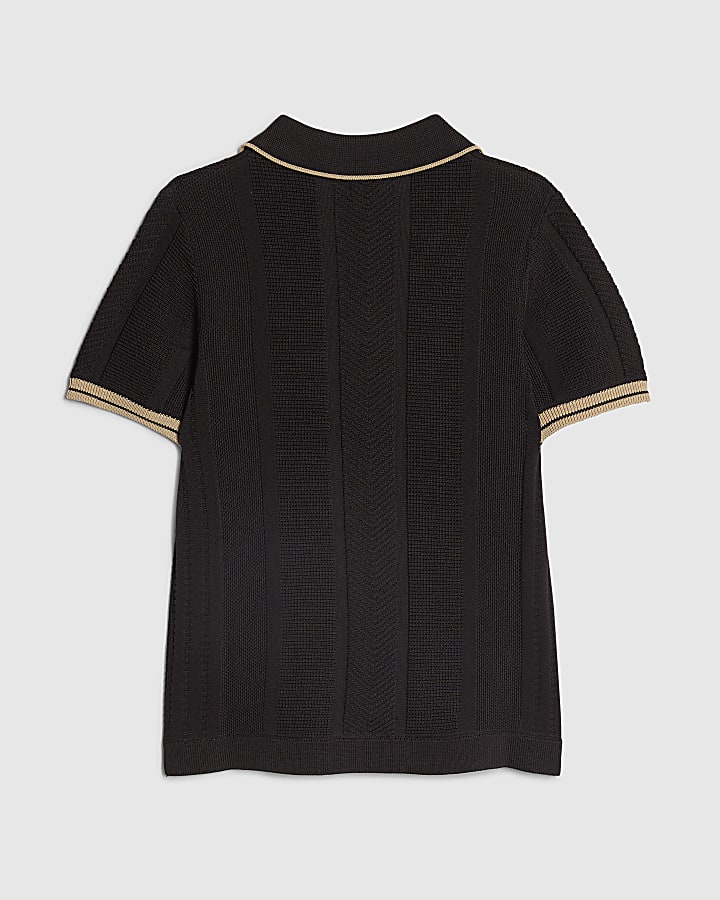 Boys Black Textured Polo Shirt