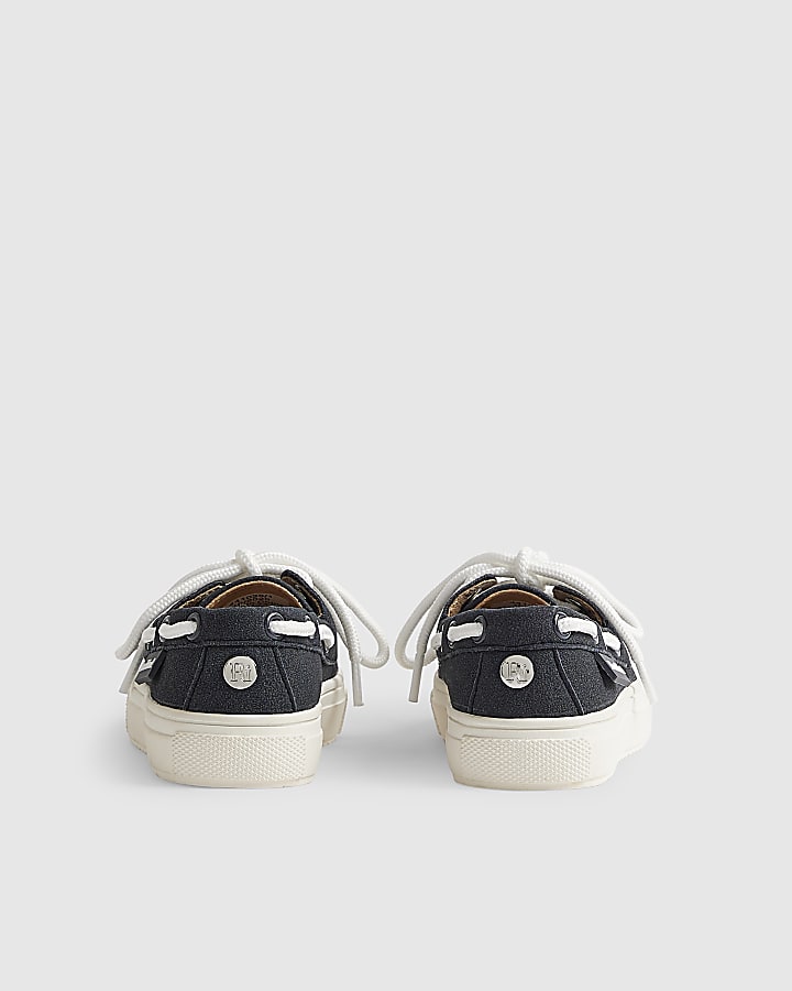 Mini Boys Navy Laced Boat Shoes