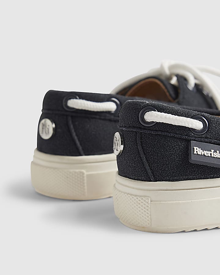Mini Boys Navy Laced Boat Shoes