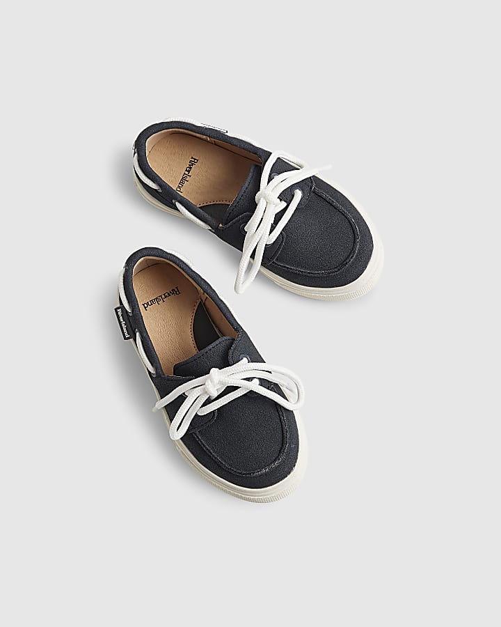 Mini Boys Navy Laced Boat Shoes