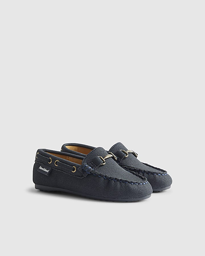 Mini Boys Navy Snaffle Loafers