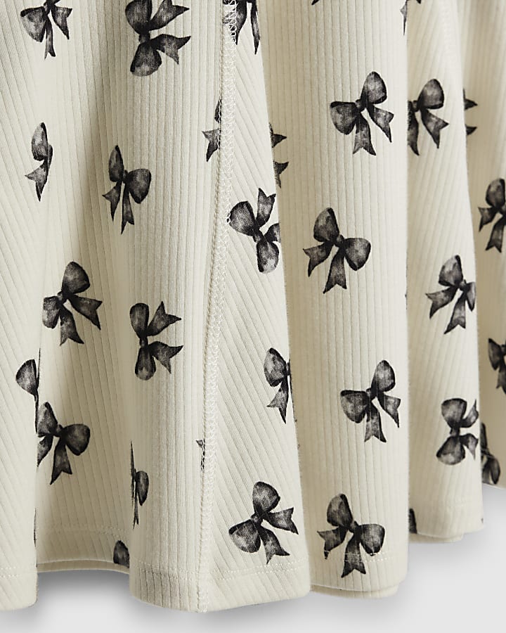 Girls Cream Bow Print Rib Polo Dress