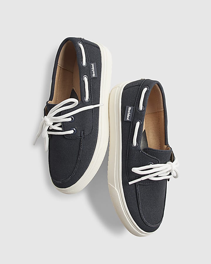 Boys Navy Laced Boat Shoes
