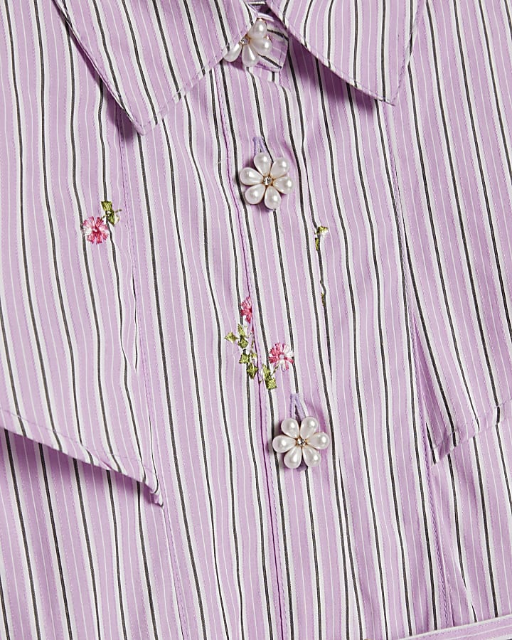 Girls Purple Stripe Shirt Dress
